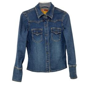 Blue Asphalt Jacket Western Denim Snap Front Fitted Vintage Style Size Small